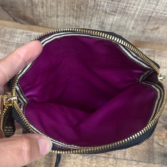 Henri Bendel Debutante Clutch Wristlet Black Crocodile Gold Chain Purple Lining
